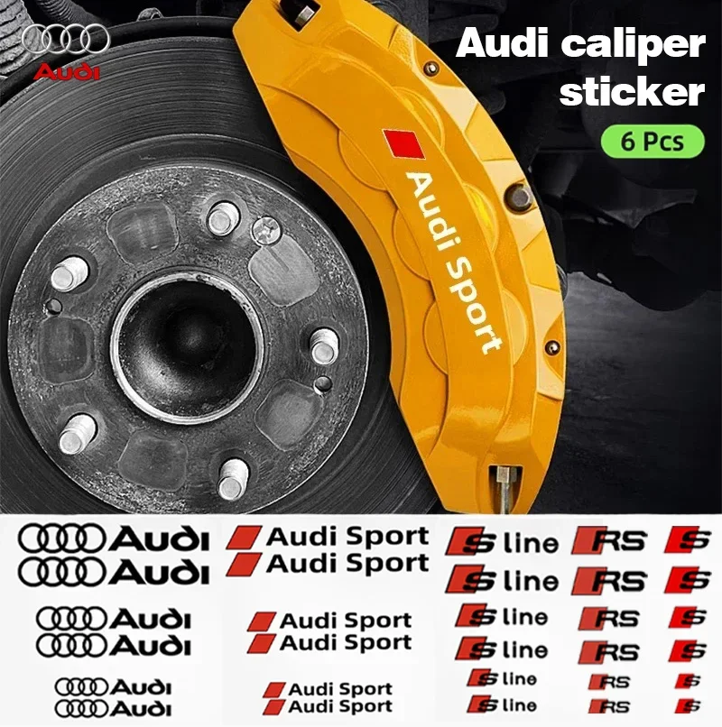 6pcs Car Brake Caliper Stickers Heat Resistant Decals Audi sport Sticker for S3 S4 S5 S6 S8 RS3 RS4 RS5 RS6 RS7 RS8 Q5 Q6 sline