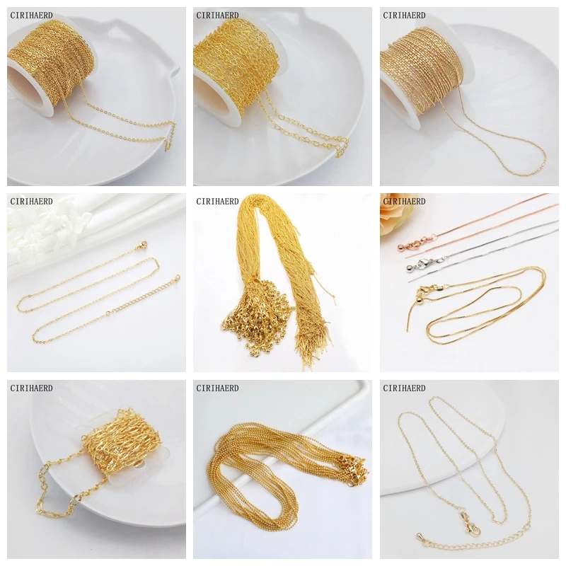 Fashion Women's Necklace Chain 14K Gold Plated Brass Metal Tassel Flat Chains For Jewelry Making Supplies DIY Accessories Chain