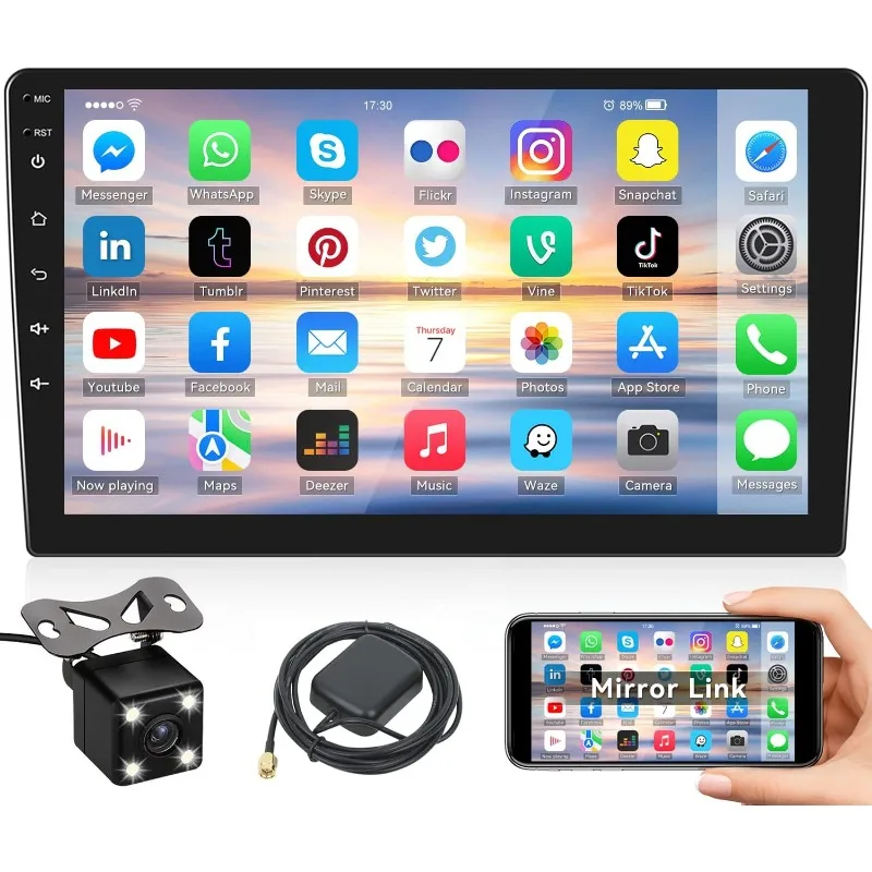 

10.1Inch 2.5D HD Double Din Car Stereo Radio Receiver, Android Touch Screen MP5 Multimedia, Support GPS Navigation Bluetooth FM