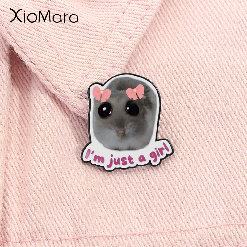 I'm Just A Girl Enamel Pin Cute Hamster Cartoon Anmal UV Print Brooch Lapel Backpack Badge Jewelry Gift for Kids Friends