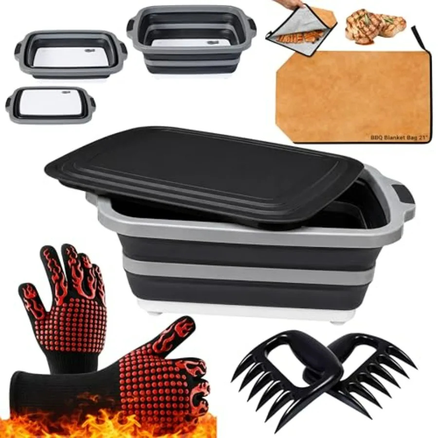 

NCA - 5 piece BBQ Prep Tub, BBQ Blanket, Heat Resistant Grill Gloves 1472°F,Meat Claws 21" Meat Resting Bag, Insulated Triple L