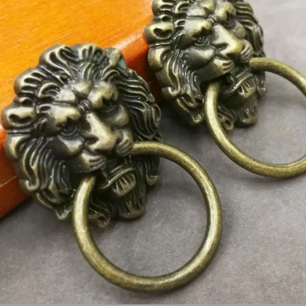 

Convenient Door Cabinet Bronze Drawer Pull Handle Antique Lion Head Knob Ring
