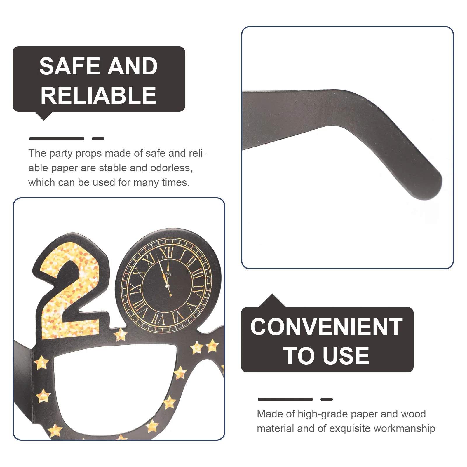 

12 Pcs Party Decoration Glasses New Years Eyeglasses Decorate Happy Year's Eve White Cardboard Banquet