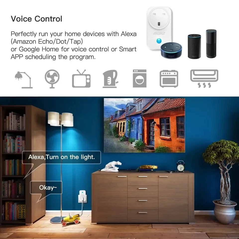 Enchufe de pared USB inteligente con WIFI, enchufe Universal de tipo UK, de alimentación de 16A Interruptor táctil, carga inalámbrica, funciona con Alexa y Google Home, 147