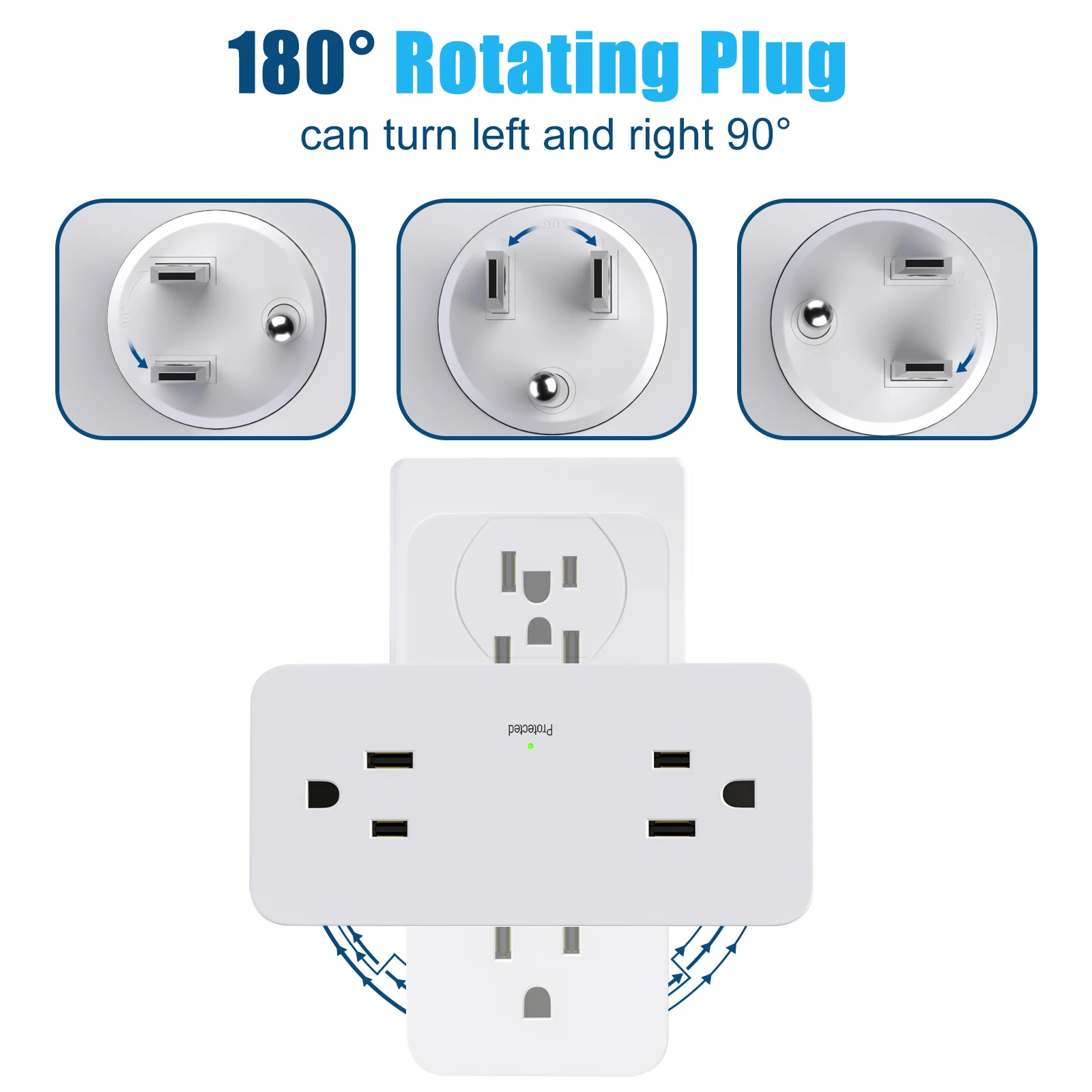 Multi Plug Power Strip Surge Protector 180 Degree Rotating Wall USB Plug Adapter Electrical Sockets Outlet Extender For Home