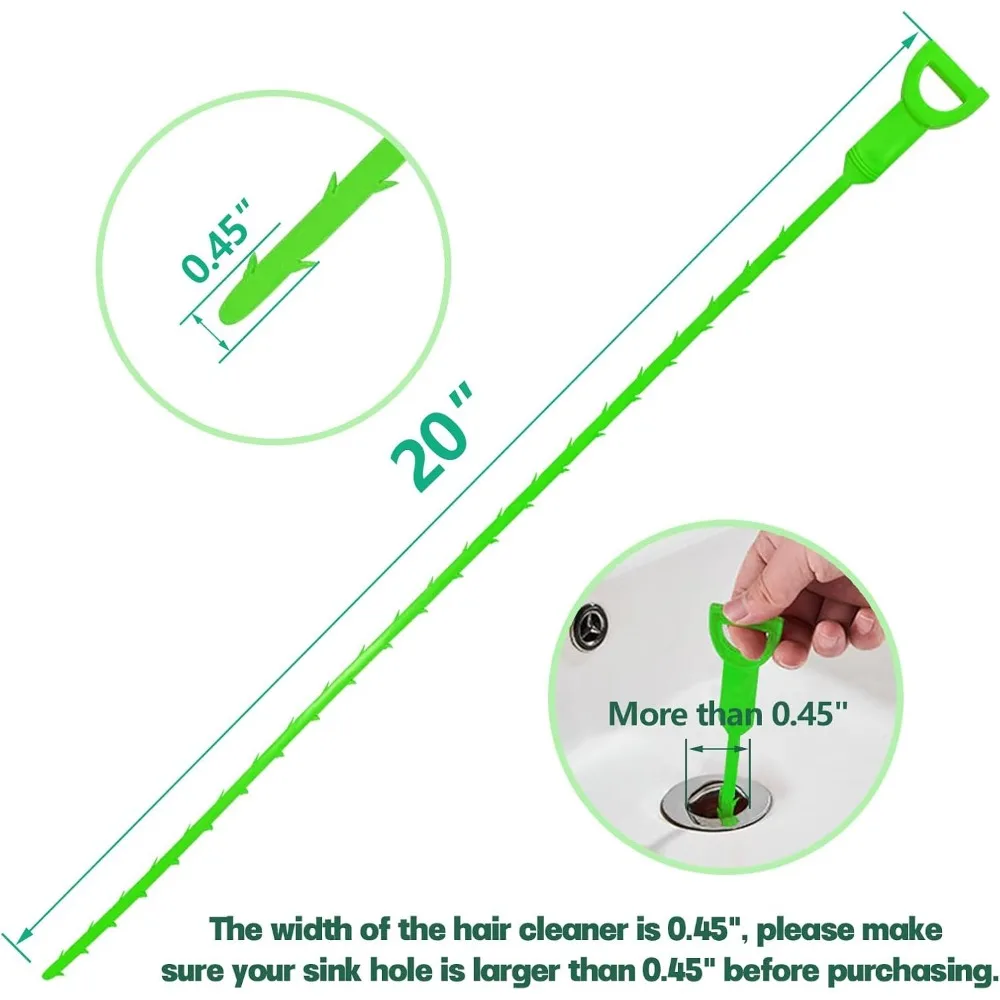 Drain Snake Hair Drain Clog Remover - 3 Pack Shower Snake Sink Unclogger Tool with Exquisite Packaging (Green)