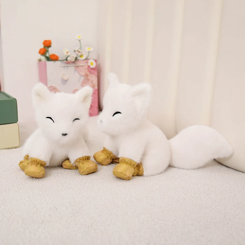 Simulation Cute Snow Fox Plush Toy Kawaii Stuffed Animal White Foxes Plushie Doll Soft Realistic Pillow Home Decor for Kids Gift