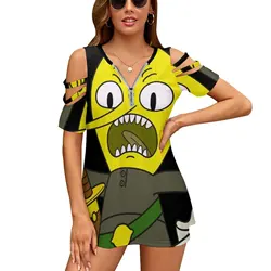 Lemongrab Women'S T-Shirt New Fashion Printed Zipper V-Neck Short Sleeve T Shirts Casual Plus Size Adventuretime Lemongrab