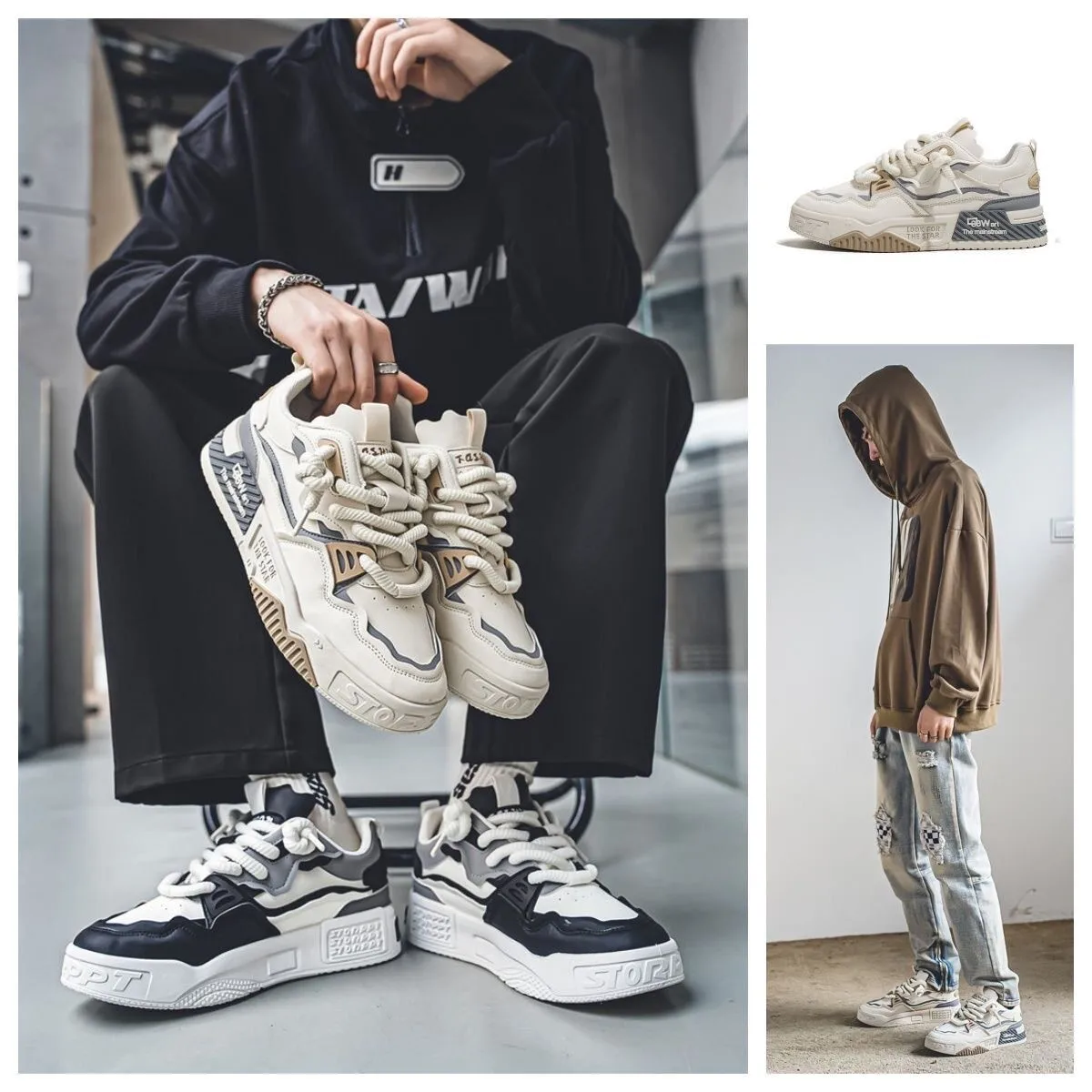 Men's Summer Thick Bottom Casual Sports Shoes Fashionable Versatile Korean Style Bread Shoe Net Mesh Inner Material PU Insole