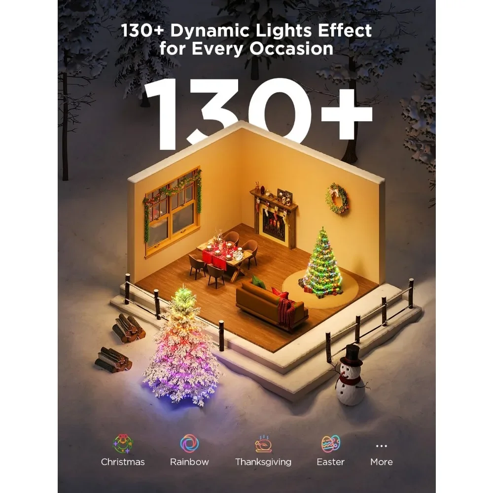 Luces navideñas Luz de árbol de Navidad de 2,99 pies y 300 LED con función de mapeo de formas, luces de cadena festivas inteligentes para decoración navideña