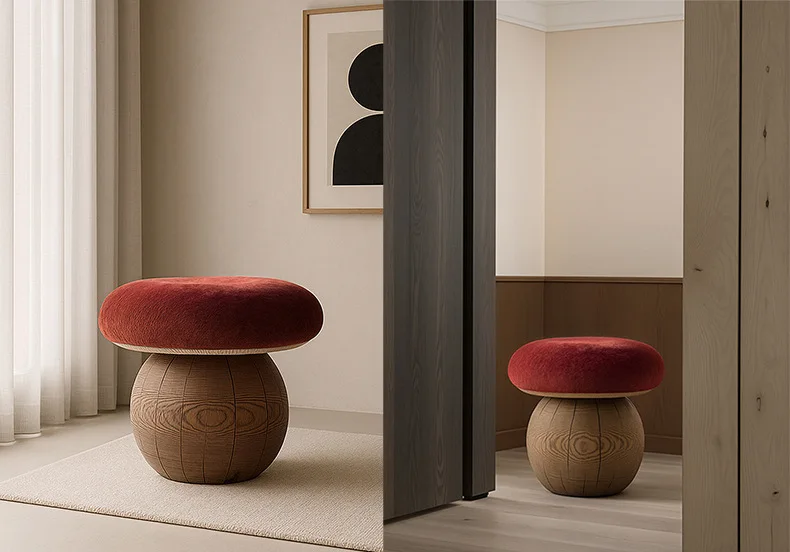 Creative solid wood mushroom stool household living room sofa side stool entry shoe changing stool, log wind crack view 6