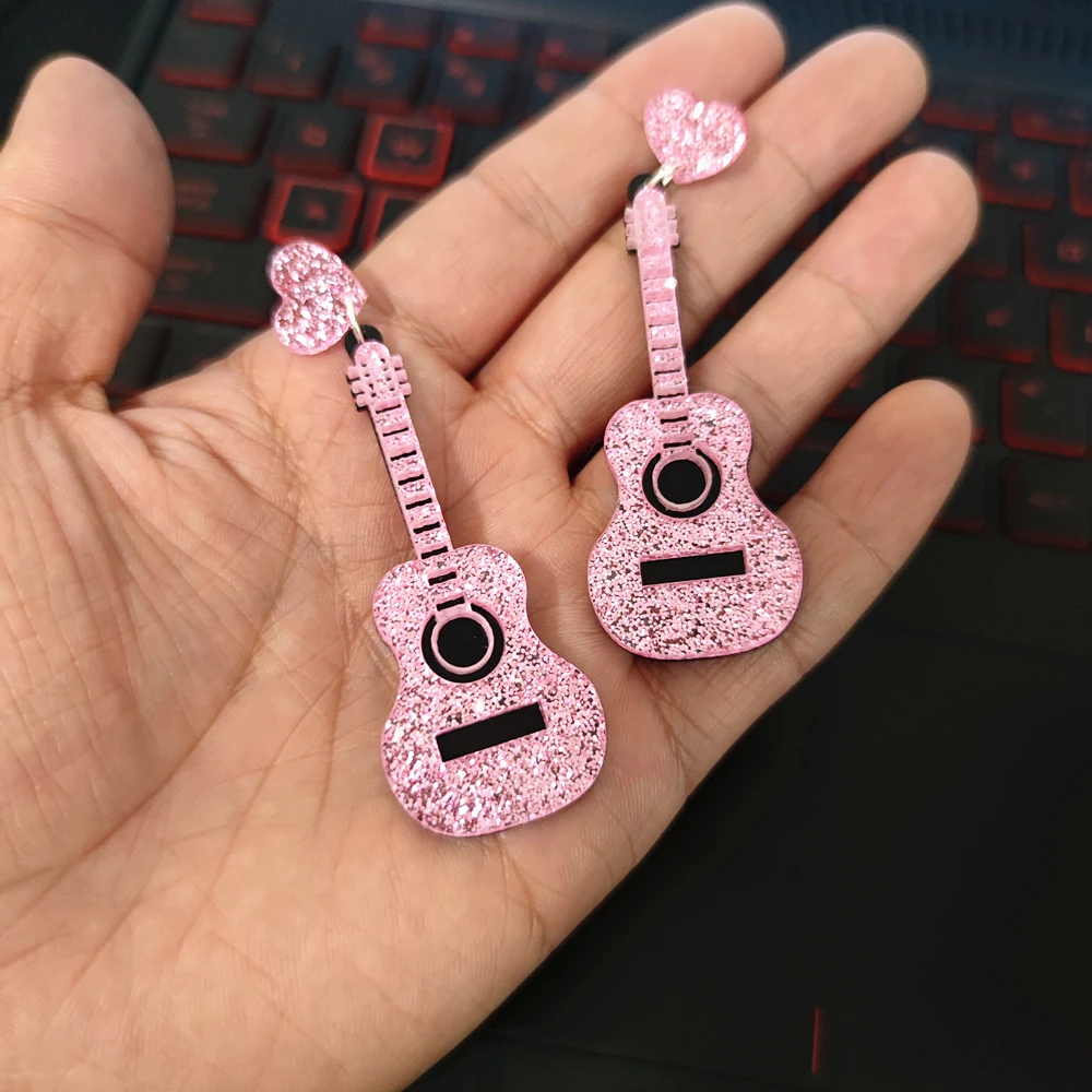 KUGUYS Boucles d'oreilles vintage en forme de guitare pour femme, bijoux tendance en acrylique scintillant, accessoires de mode