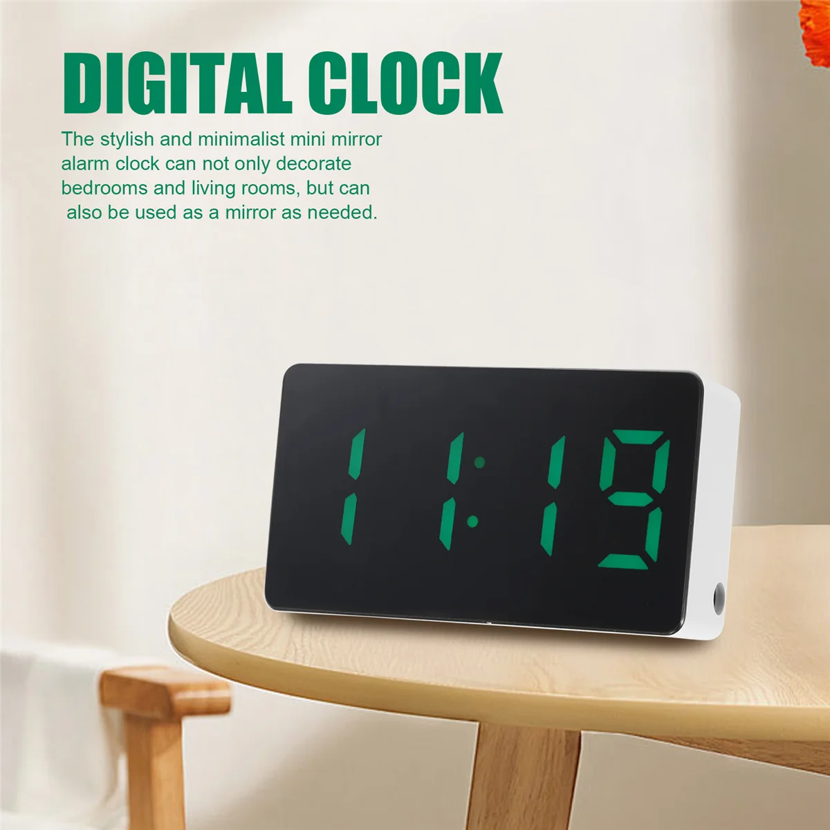Mini Desk Alarm Clock Digital Mirror LED Temperature USB Bedside Table Travel Clocks for Bedroom Living Home Decor,Green HY