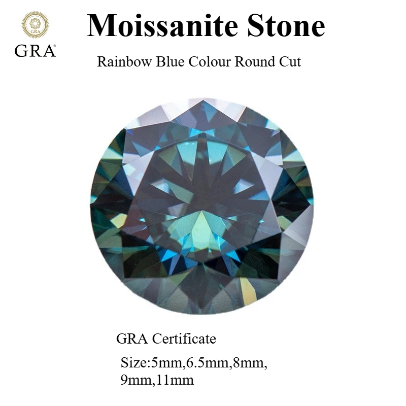 

Moissanite Stone Rainbow Blue Colour Round Cut Gemstone Lab Created Diamond Jewelry Rings Earrings Making With Certificate