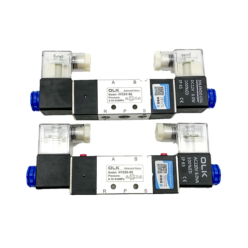 

1 шт. 4V220-08 4V320-10 4V420-15 Электромагнитный клапан 2 положения 5-портовые пневматические воздушные клапаны DC12V DC24V AC110V AC220V Двойная катушка