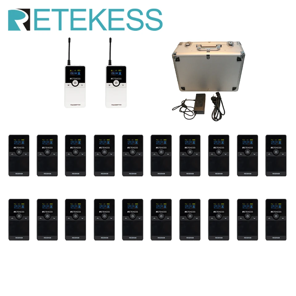 

Retekess TT116T Audio Tour Guide Set with Transmitter Portable Tour Guide System with Charge Case For Excursion Factory Hajj