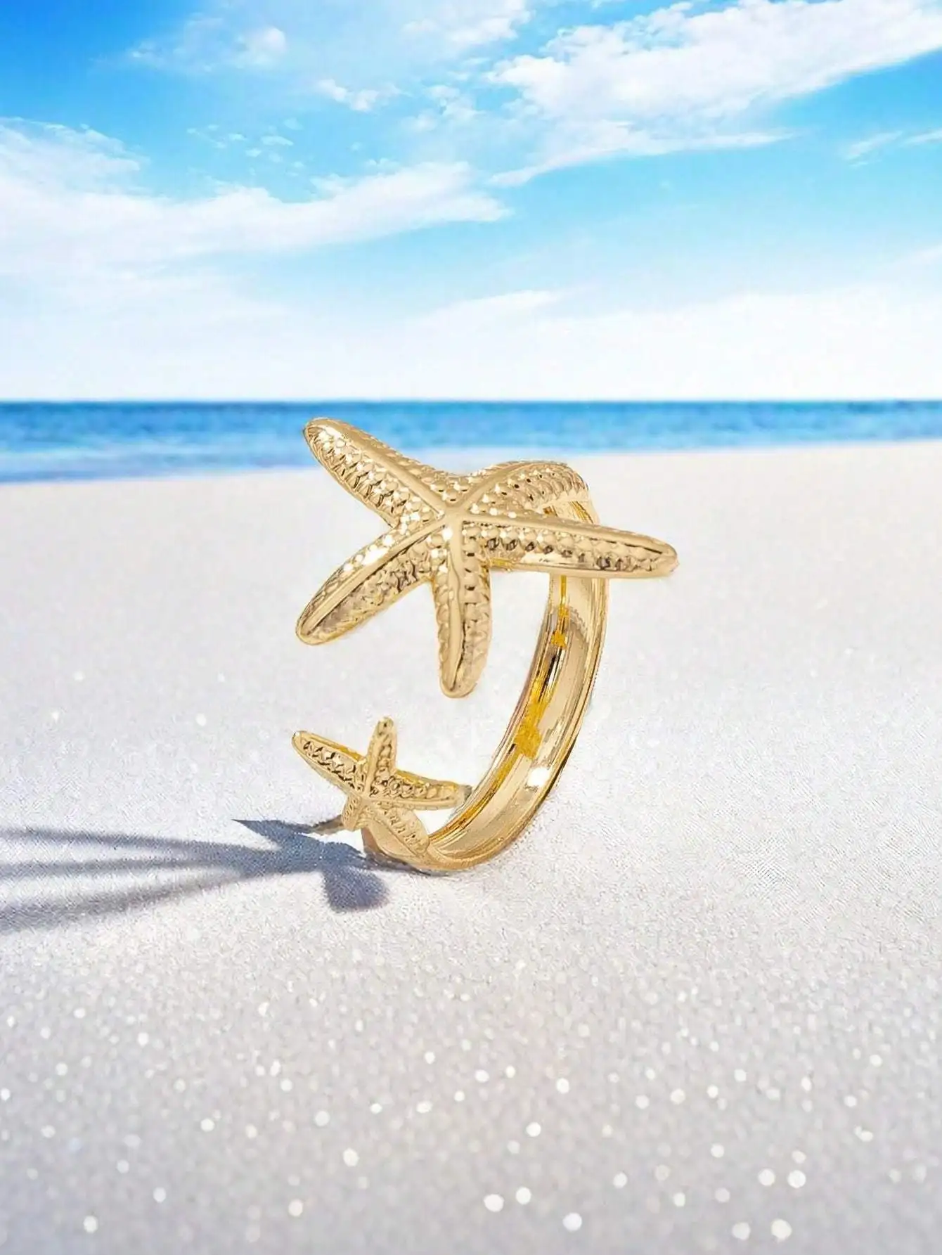Minimalist Metal Starfish Shell Toe Ring for Women, Adjustable Ocean Series Gold Foot Jewelry, Beach Vacation Party Accessory Gift for Girlfriend view 4