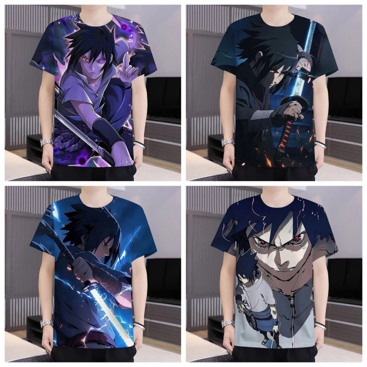 เสื้อผ้าอนิเมะนารูโตะสำหรับผู้ชายเสื้อยืดพิมพ์ลาย 3 มิติชุดฤดูใบไม้ผลิและฤดูร้อนสำหรับนักเรียนและวัยรุ่นแขนสั้นอเนกประสงค์