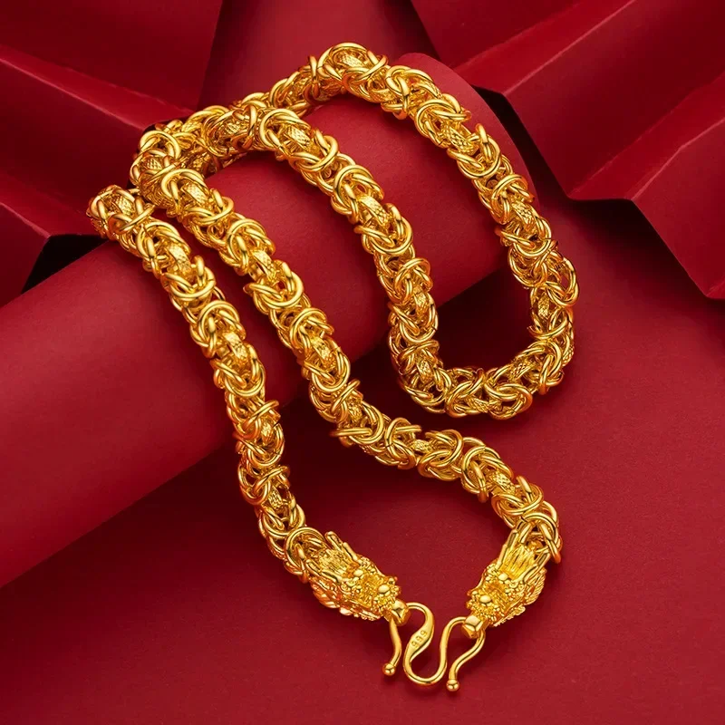 

9999 Real Gold 24K Boutique Glossy Keel Necklace Pure Gold Fashion Fabric Faucet Necklace