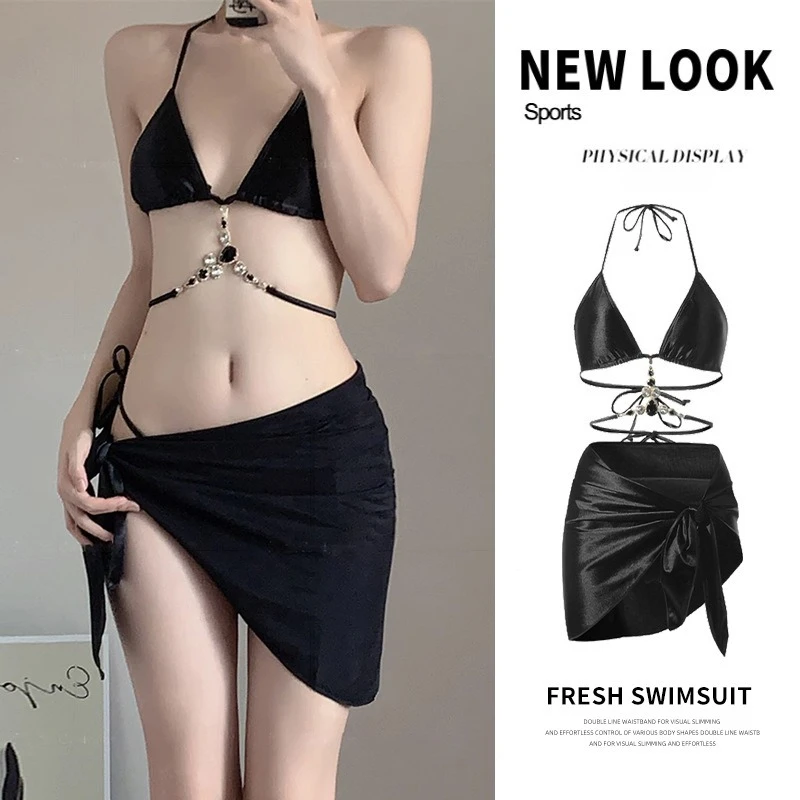 3-х предметный разделенный купальник, женский роскошный драгоценный камень, высококачественный бикини на бретельках, спа-купальник, комплект бикини со стразами, купальный костюм, накидка, стринги