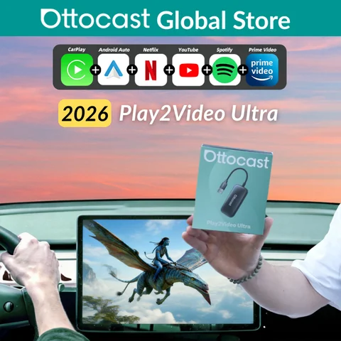 Ottocast Play2Video Ultra AI Box Carplay Adapter Android Auto WiFi6 Media Player YouTube Netflix Dual WiFi Install Apps for Audi