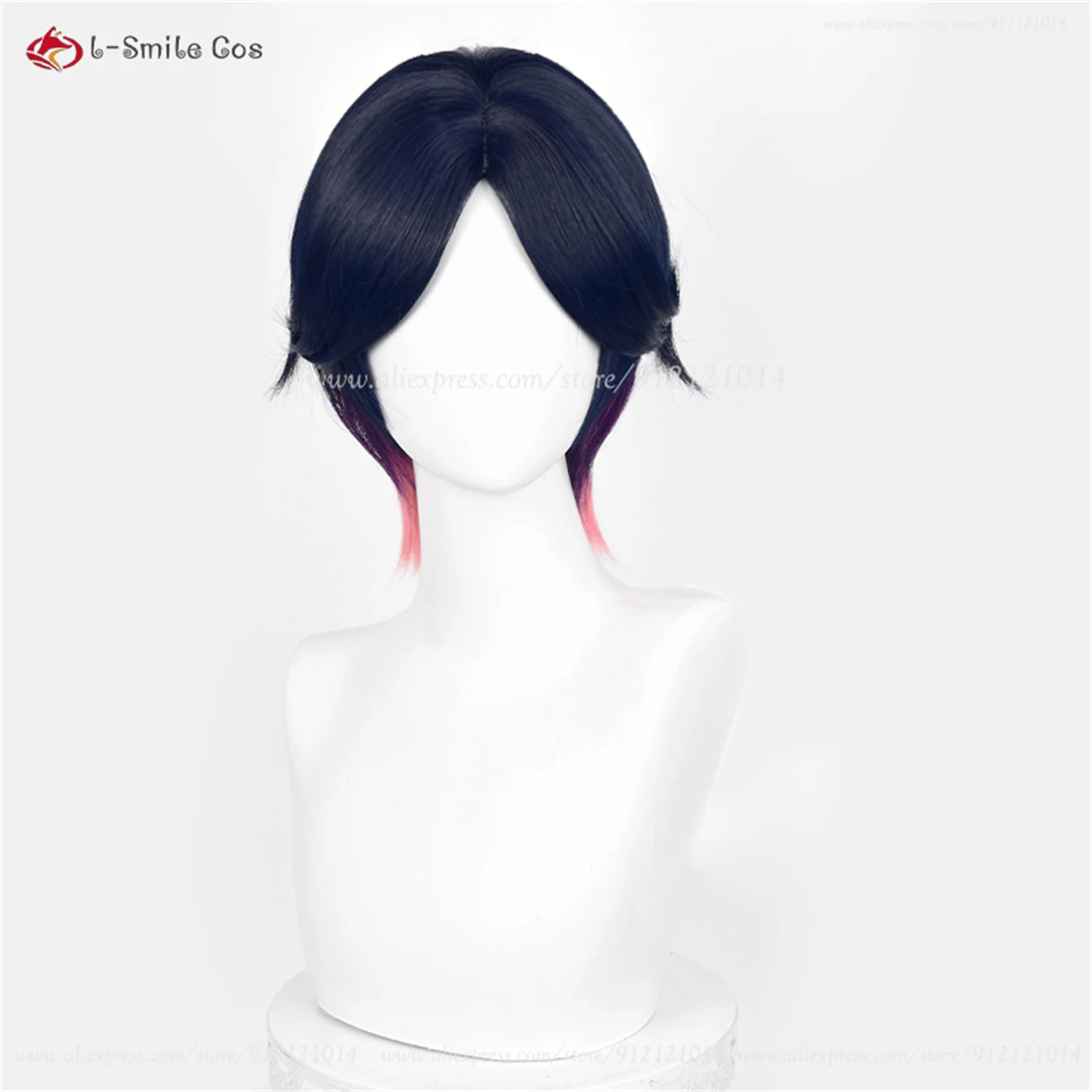 Clove Cosplay Wig 30cm Blue Black Pink Mix Anime Wigs Heat Resistant Synthetic Hair Halloween Party Women Wigs + Wig Cap