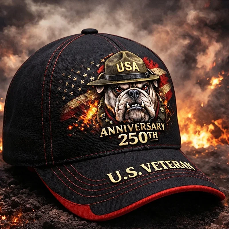 Men's & Women's Vintage Military Trucker Hat - U.S. Veteran Bulldog Soldier & 250th USA Anniversary Cap With Retro Burnt America