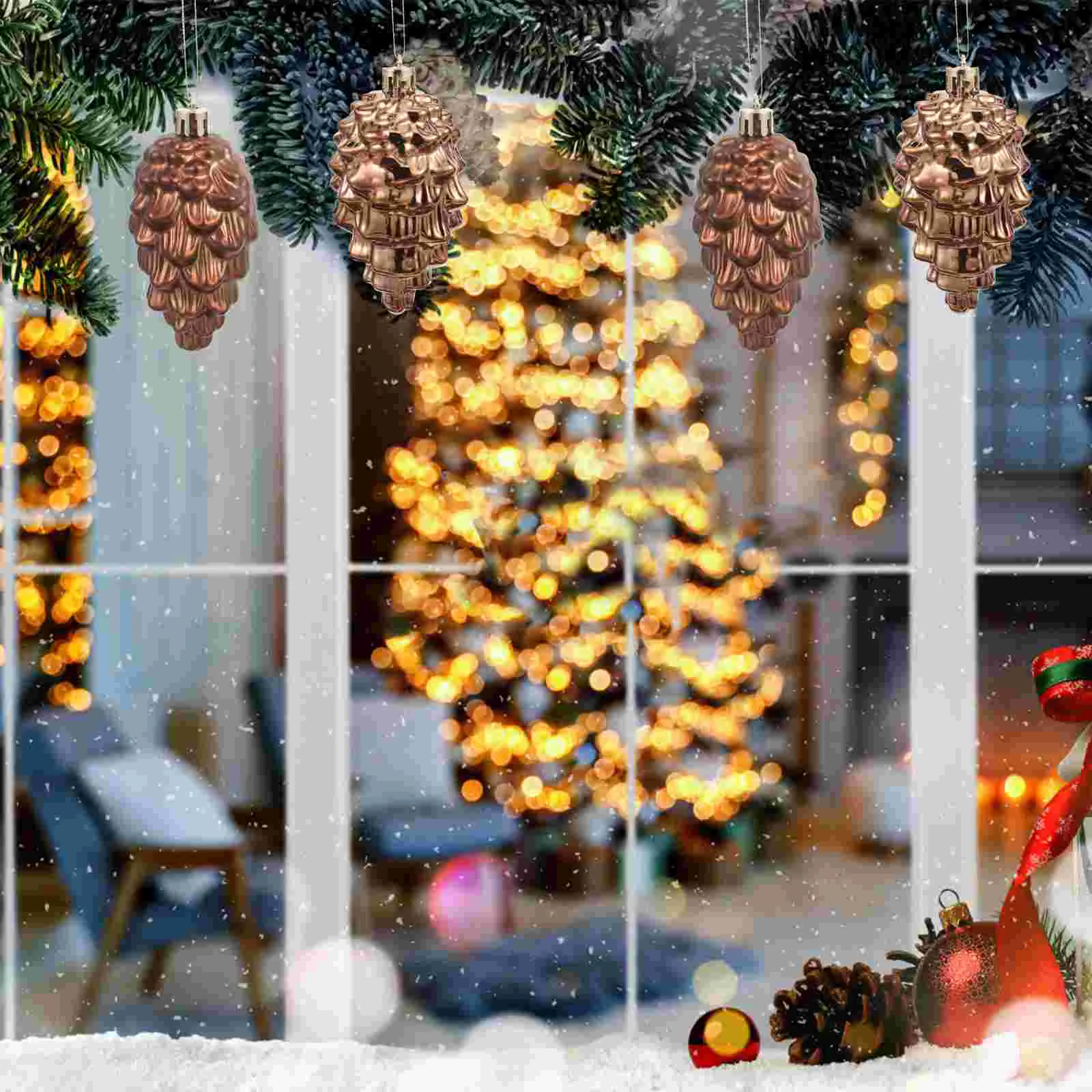 8 Pcs Plastic Pine Cones Decorations Christmas Clearance Ornaments Faux Greenery Garland Holiday Hanging Crafts for Tree