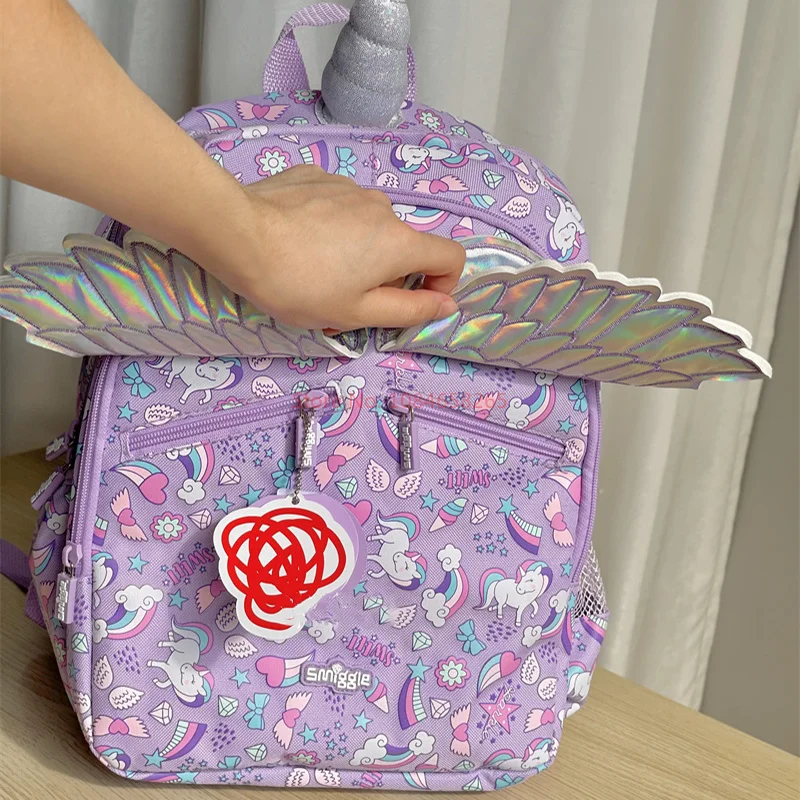 Genuine Australian Smiggle Student Schoolbag, Roxo Asas e Stress Relief Mochila, Água Cup Pen Bag, Presente do estudante, Novo, 2024