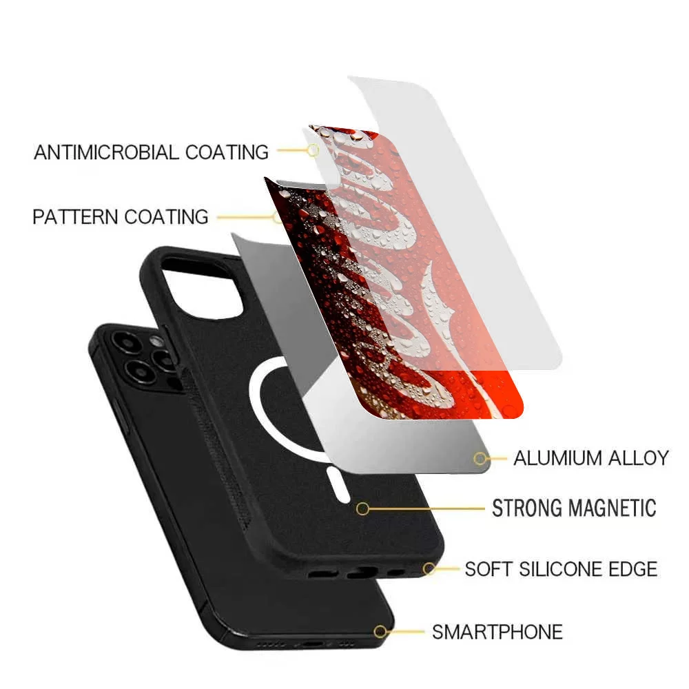 C-Coca Moda Cola Phone Case, cobertura de carregamento sem fio para iPhone 15, 14, 13 Pro Max, 11, 12 Mini, Alex Espelho, Magsafe