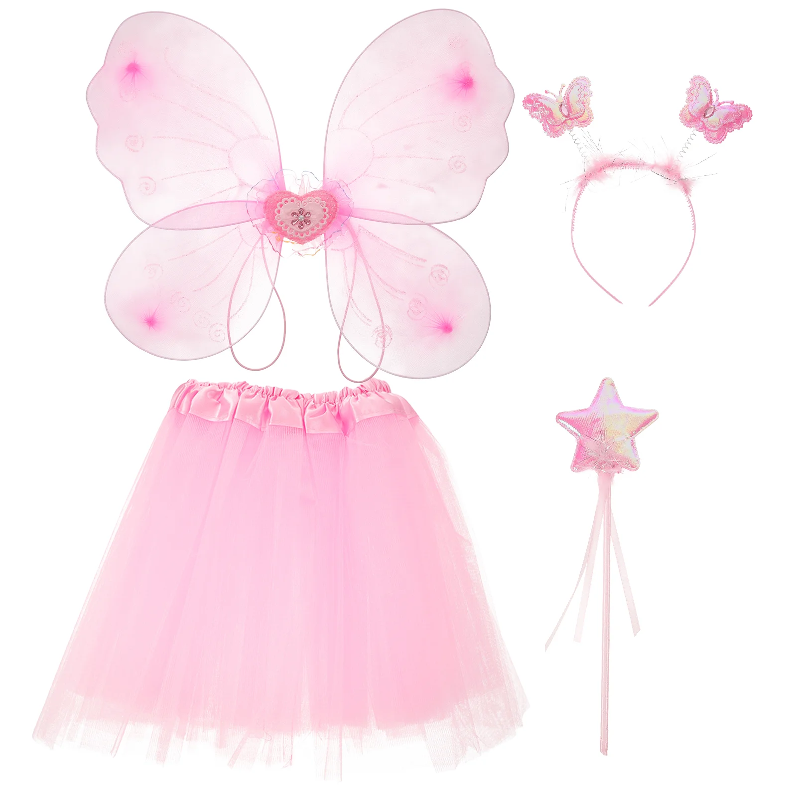 Butterfly Wings Four Piece Set Fairy Costume Girls Dress Kit Rose Masquerade Parties Fabric Girl's