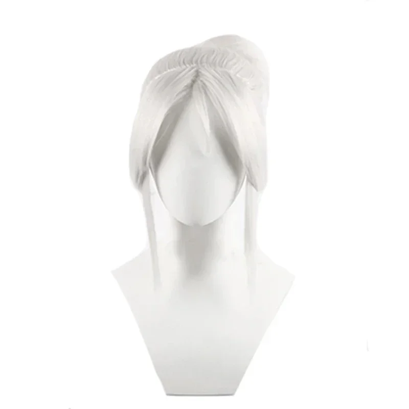 Game Valorant Jett Cosplay Wig Silvery White Heat Resistant Wigs Halloween Women Cosplay Wigs }
