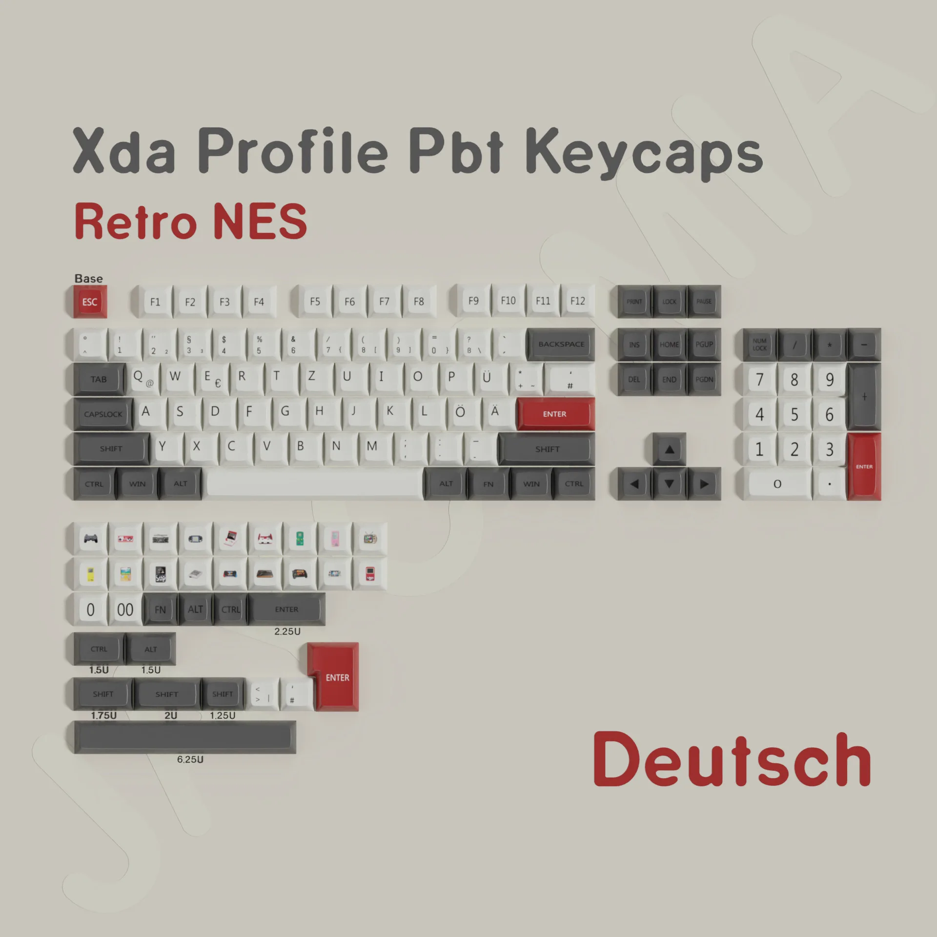 XDA Retro Keycaps NES Profile PBT Material Dye-Sub ISO ANSI Layout Korean Brazil German Spanish Key Caps Custom For Wooting