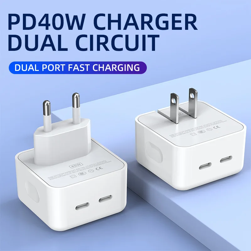 Dual PD Charger 40W Fast Charging Adapter For iPhone14 Xiaomi Huawei Samsung Mobile Phone Charger Quick Charge US//EU/UK Plug