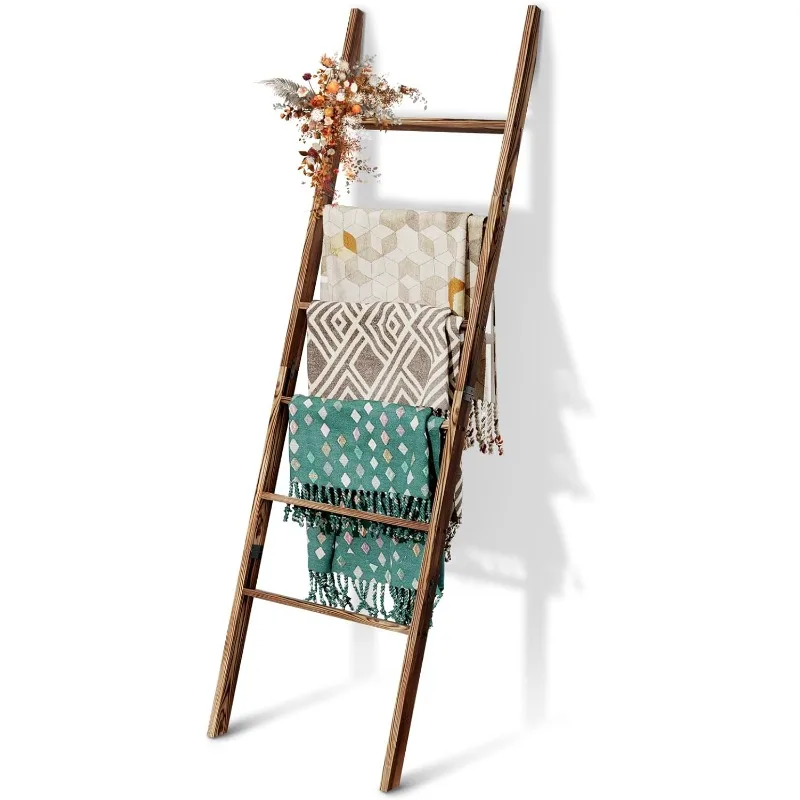 

6-Tier Blanket Ladder Wooden, Blanket Quilt Towel Holder Rack Decorative Ladder, Easy Assembly, Rustic Farmhouse Ladder Shelf
