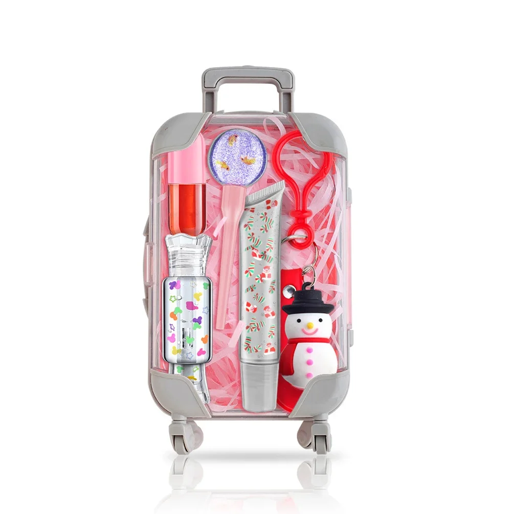 Luggage Box Moisturizer Lips Oil Christmas Style Portable Compact Private Label Lip Care Set Makeup Custom Bulk Beauty