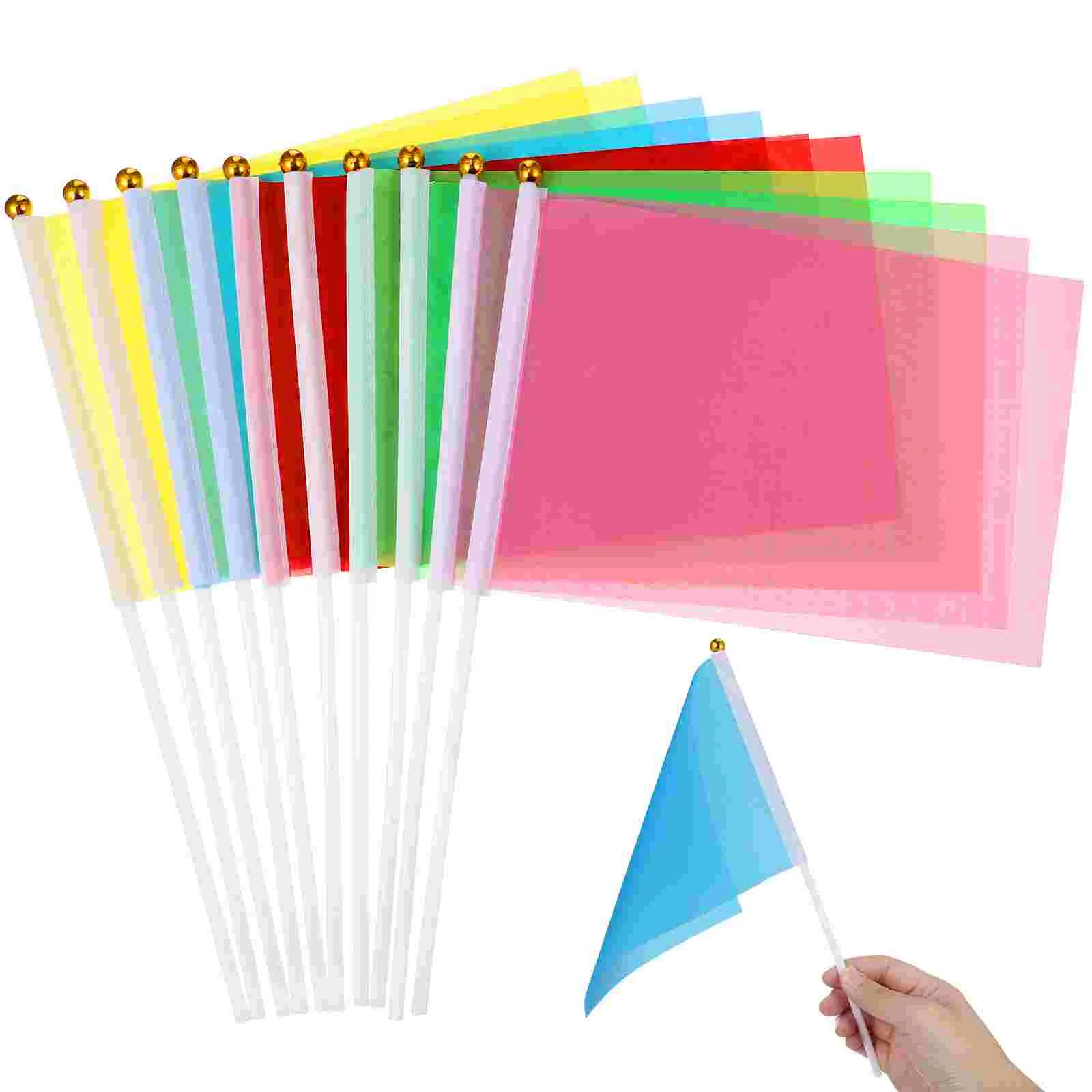 50pcs Square Flag Handheld Mini Flag Party Supplies for Party Celebration (10pcs Rosy 10pcs Green 10pcs Red 10pcs )