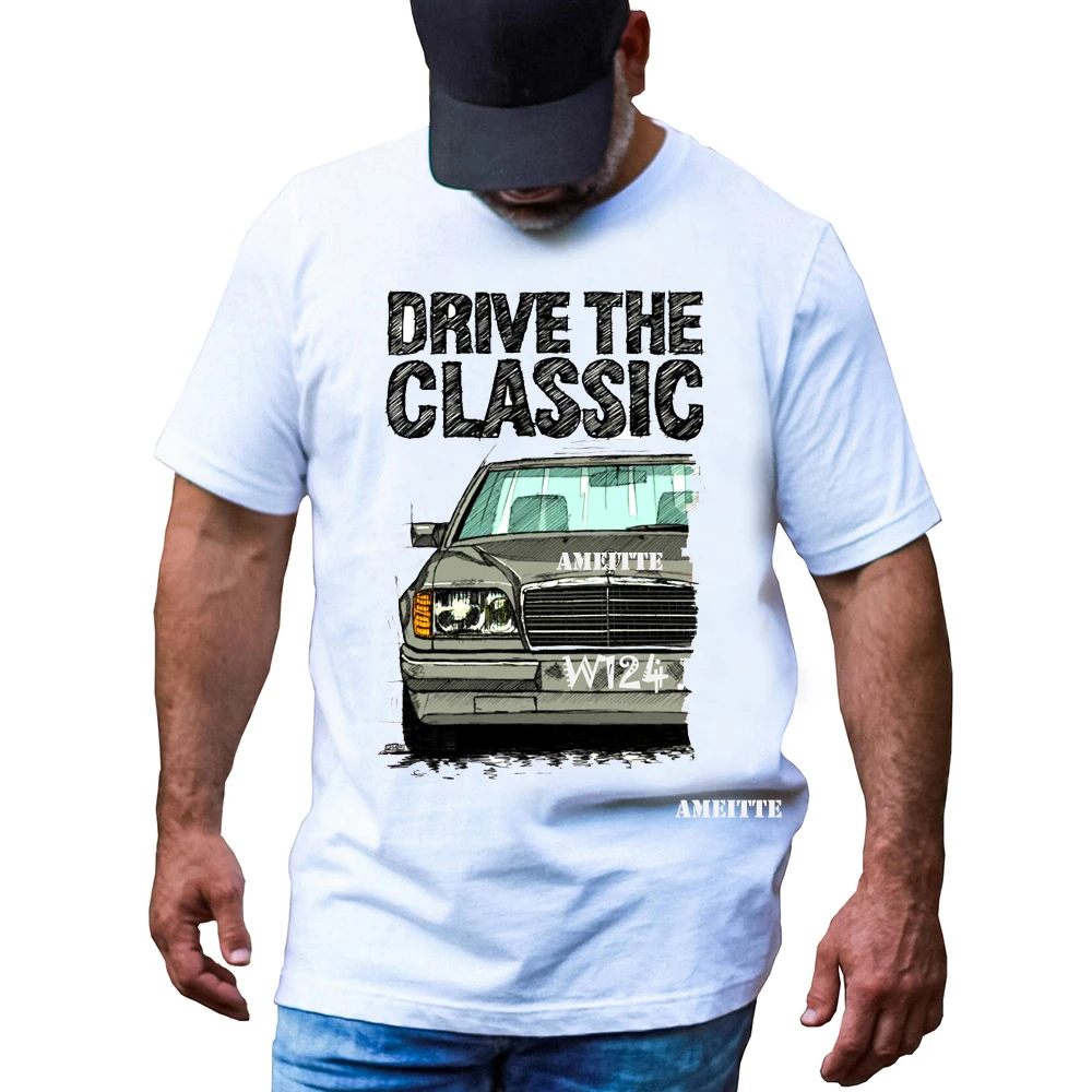 New Men Short Sleeve Drive The Classic Merds W123 W124 R129 T-Shirt Hip Hop Boy Sport Casual White Tops 70's Vintage Car Tees