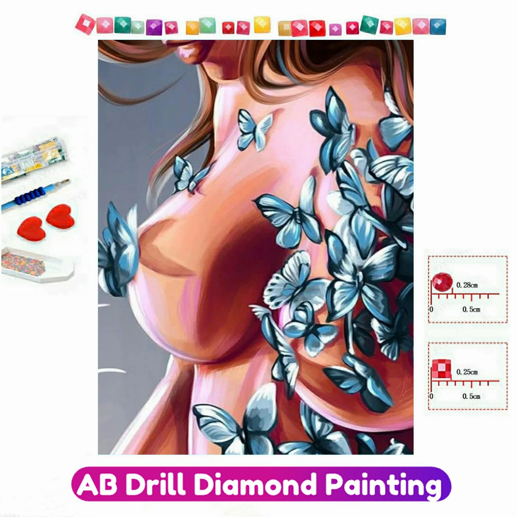 

Butterfly Sexy Nude Woman Diamond Painting 5D DIY Full AB Drills Square Round Mosaic Embroidery Cross Stitch Kit Home Decor Gift