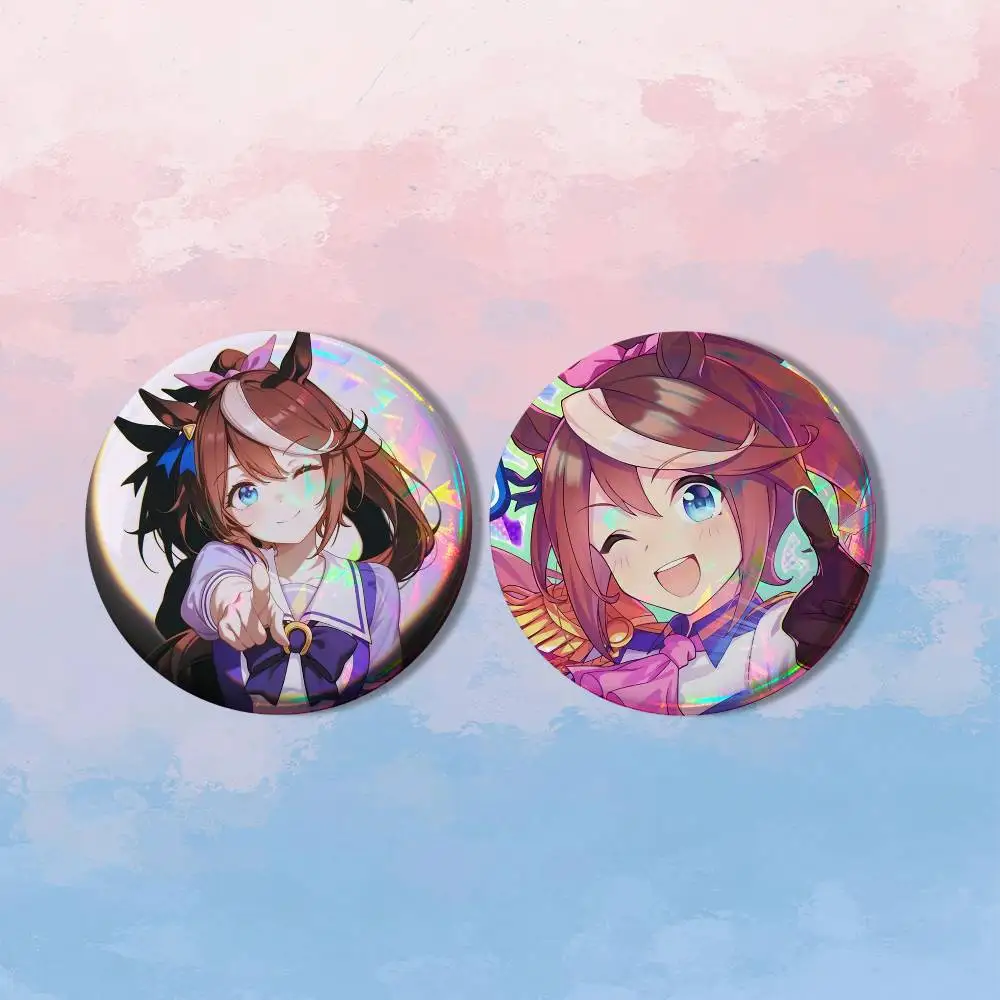U-Umamusume Tokai Teio 2 piece set Badges On Backpack Jacket Cartoon Round Brooches Acrylic Button Pins Collection Gifts