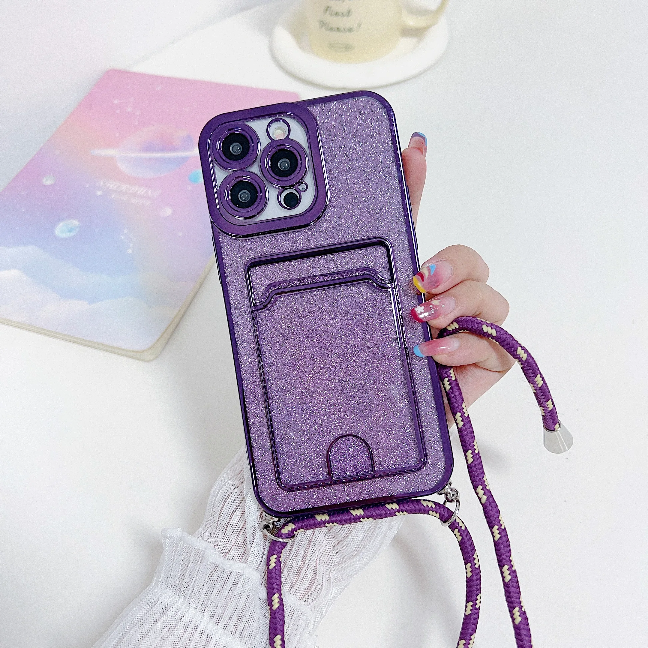 Lanyard Necklace Wallet Card Holder Phone Case For Samsung S23 S22 S21 S20FE A54 A14 Note 20 Ultra 10 A33 A52 A72 A32 A53 Cover