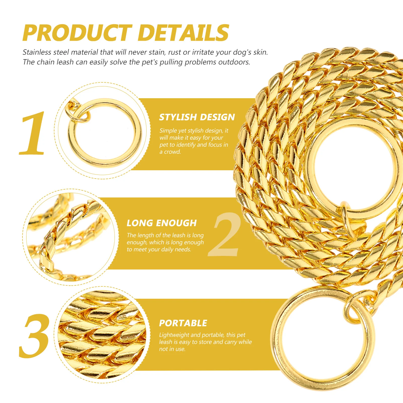 

Chain Leash for Dogs Stainless Steel Strong Traction Rope Lightweight Easy Carry Dog Collar for Outdoor Activities Household