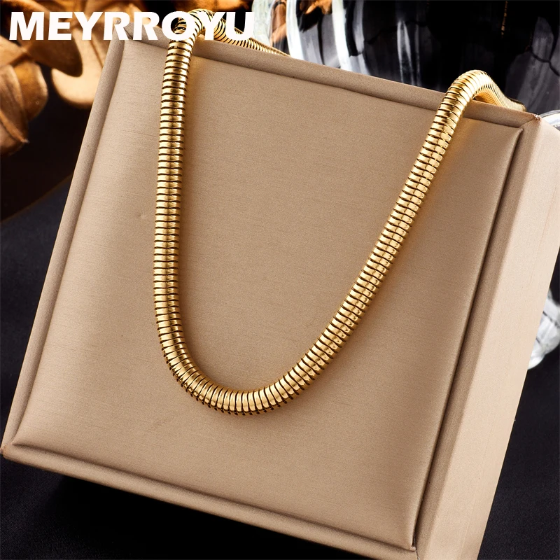 MEYRROYU 316L Stainless Steel Minimalist Metal Collar Gold Color Necklace For Women Jewelry Party Gift Bijoux Acier Inoxidable