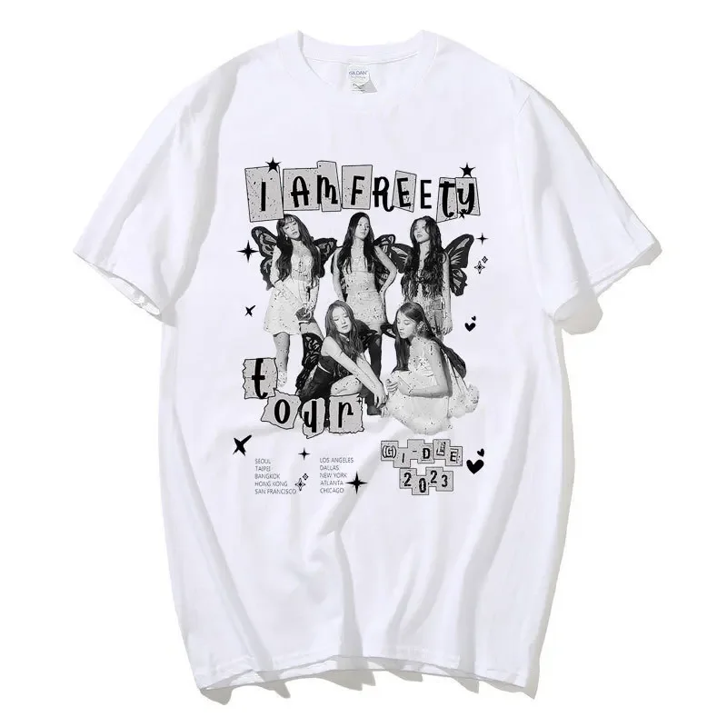 GIDLE T Shirt I Am FREE TY World Tour Merch T-shirt (G)I-DLE Fans NEVERLAND Clothes 100% Cotton Short Sleeve Tee tops