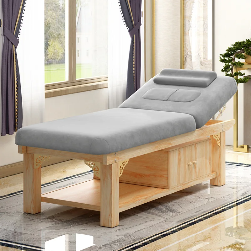 Factory Sale Solid Wood Beauty Salon Bed Thai Massage Tattoo Spa Cosmetic Treatment Bed Table