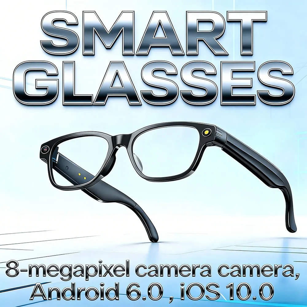 Óculos inteligentes ai com câmera de 8mp, gravação de vídeo, mais de 100 idiomas, tradução, óculos de sol, chamada bluetooth, reprodução de música, homens, mulheres, 2025