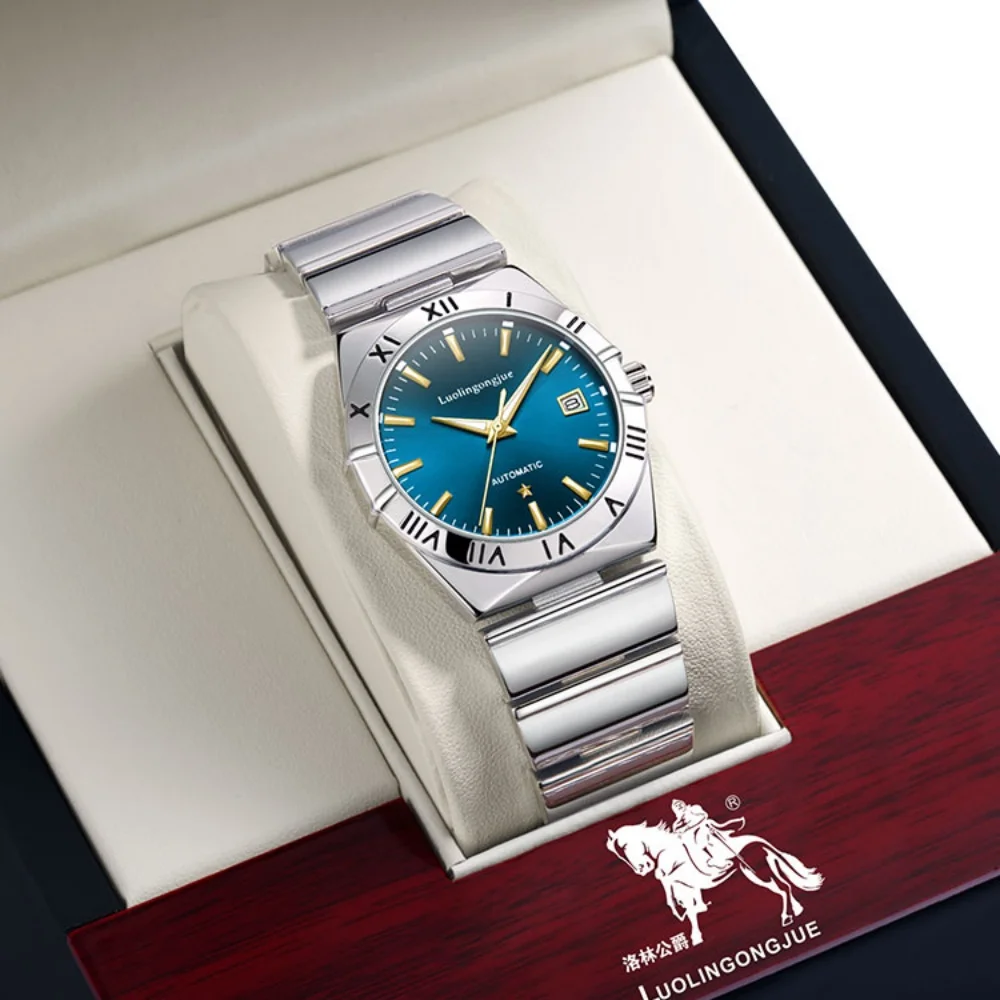 Top-Tier Luxury Business Men's Mechanical Watch, Automatic Winding, Skeleton Design, Stainless Steel Strap, European and American Style, High-End, Light Luxury, Fashionable, Simple, Stylish and Handsome Watch for Men, Suitable for Various Occasions, the Best Gift for Him