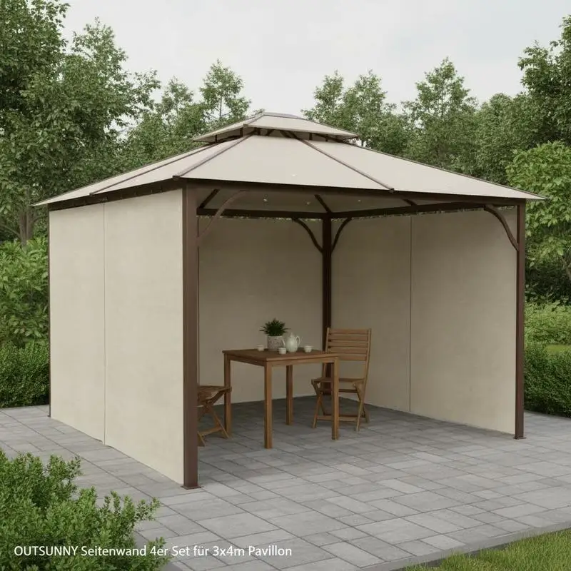 

4 Pack Replacement Gazebo Curtains Privacy Panel for Most 3 x 4m Gazebo Canopy Pavillion Outdoor Shelter Sidewalls Accessories Beige