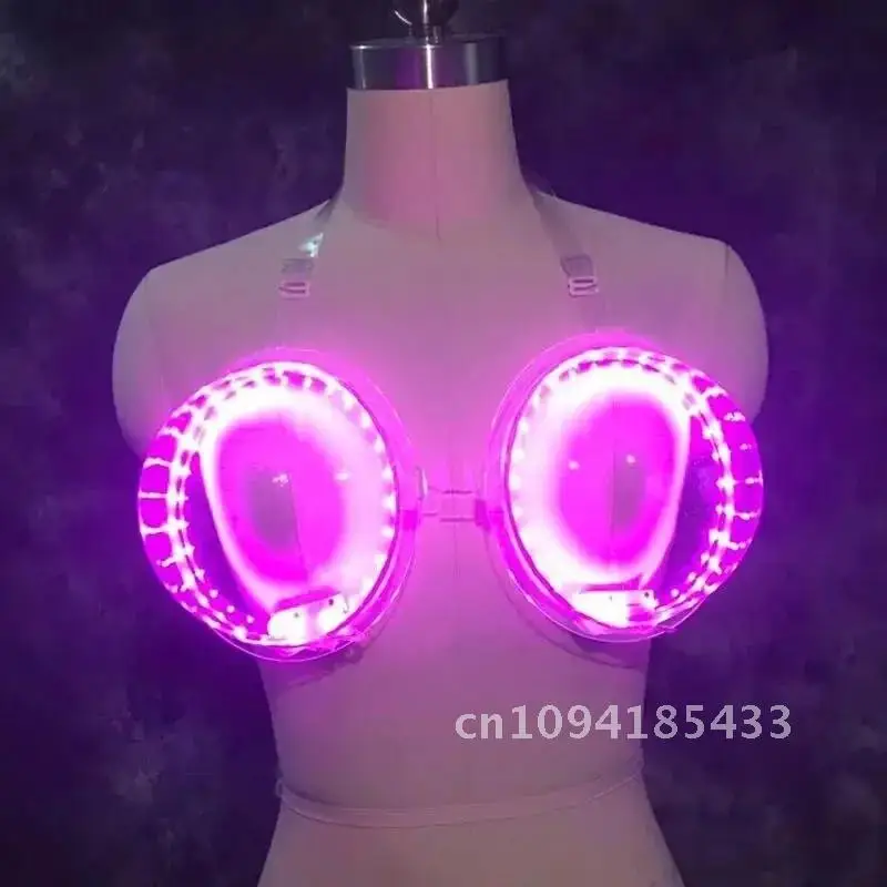 Rainbow LED Bra for Drink Feed Nightclub Luminous Top Bar DJ Light Up Costume Cosplay Clothing Glow Party Supply Rave Wear