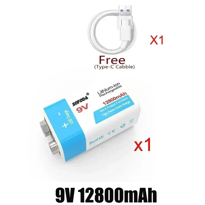 Akumulator 9V 12800mAh 6F22 Micro USB 9v Li-ion do multimetru Mikrofon Zabawka Pilot KTV